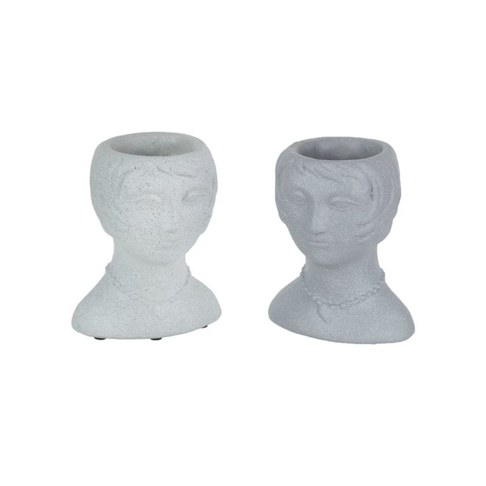Set of 2 Roaring 20's Flapper Lady Gray Concrete Head Mini Planter 6 Inches Tall